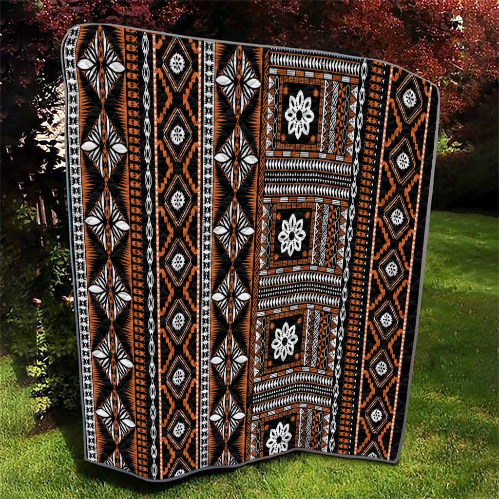 Fiji Masi Tapa Pattern Orange Quilt - Polynesian Pride