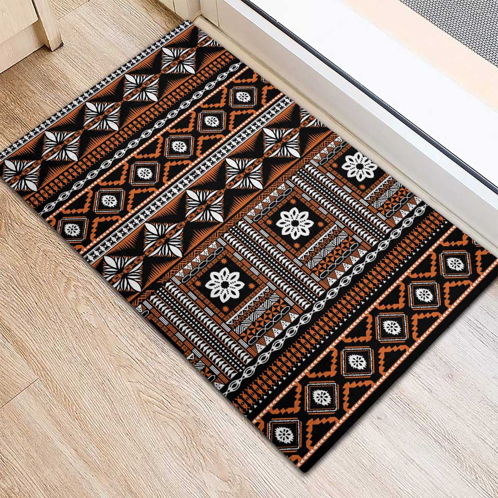 Fiji Masi Tapa Pattern Orange Rubber Doormat - Polynesian Pride