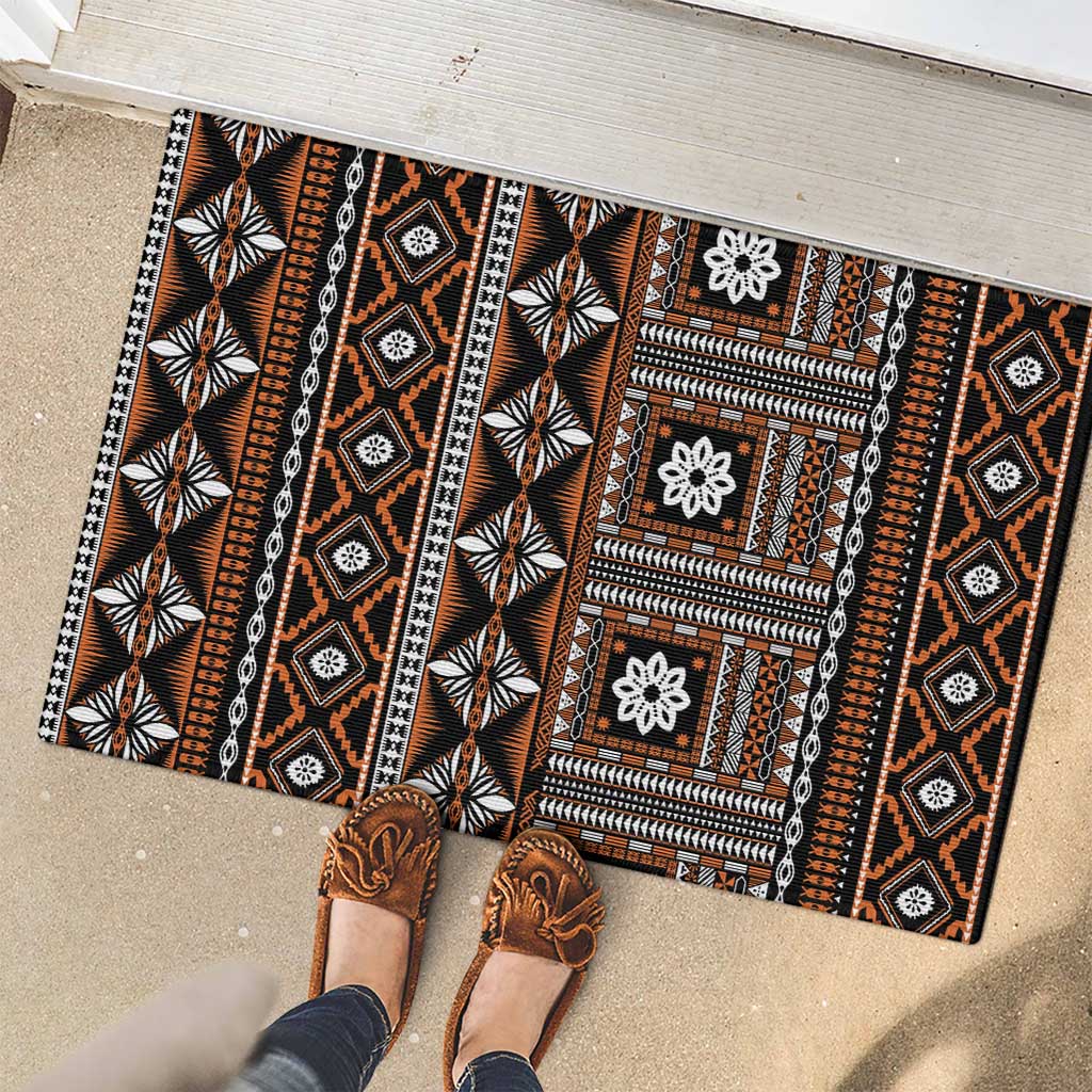 Fiji Masi Tapa Pattern Orange Rubber Doormat - Polynesian Pride