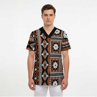 Fiji Masi Tapa Pattern Orange Scrub Top - Polynesian Pride
