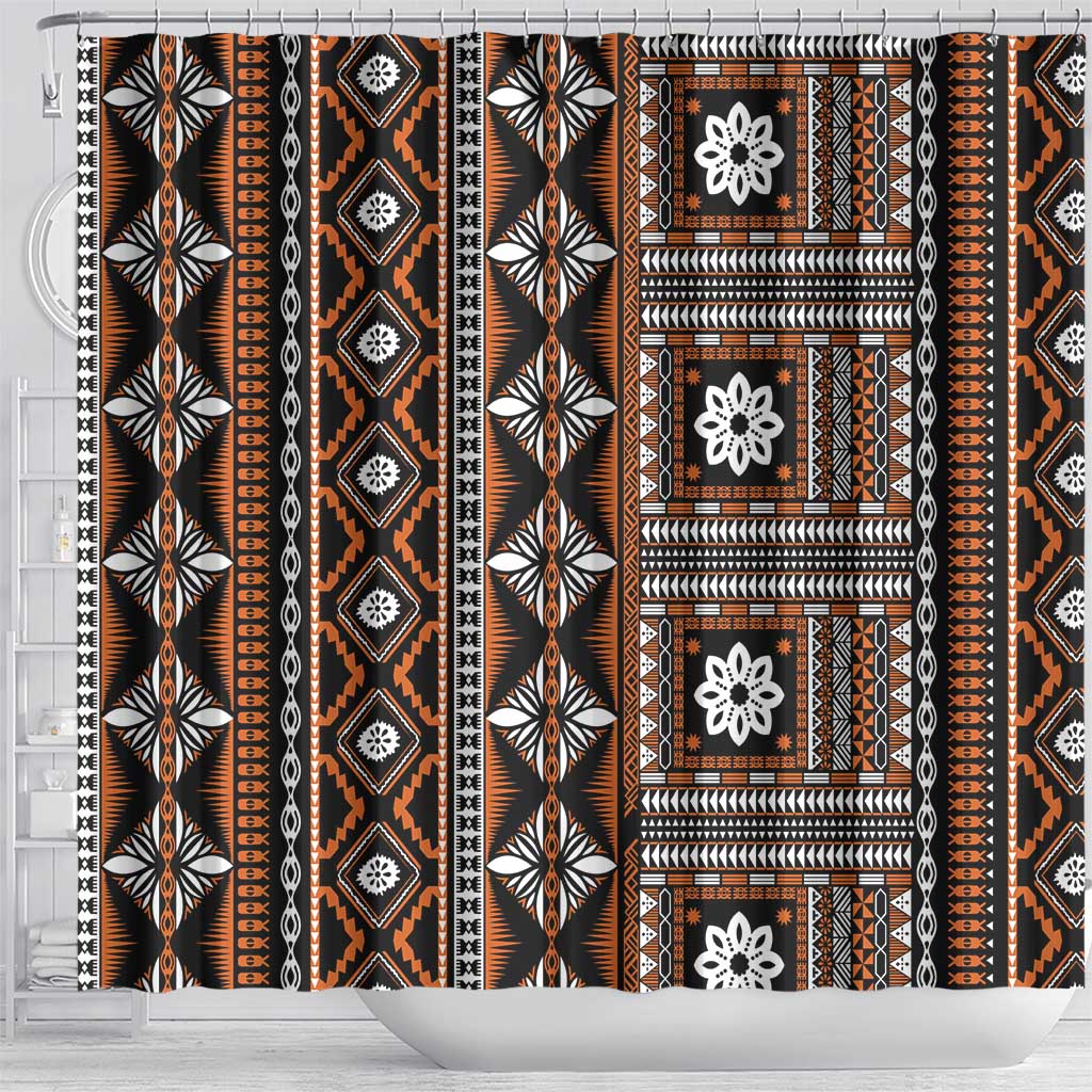 Fiji Masi Tapa Pattern Orange Shower Curtain - Polynesian Pride