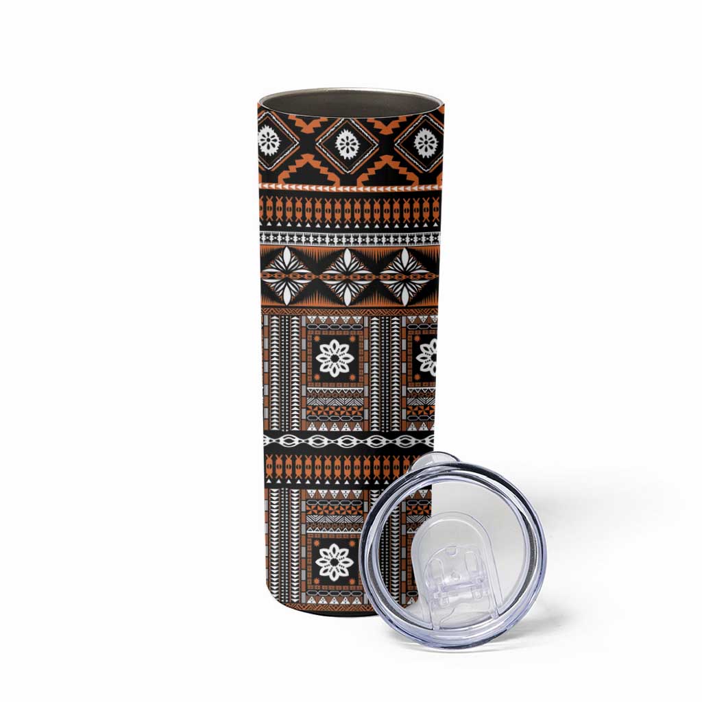 Fiji Masi Tapa Pattern Orange Skinny Tumbler - Polynesian Pride
