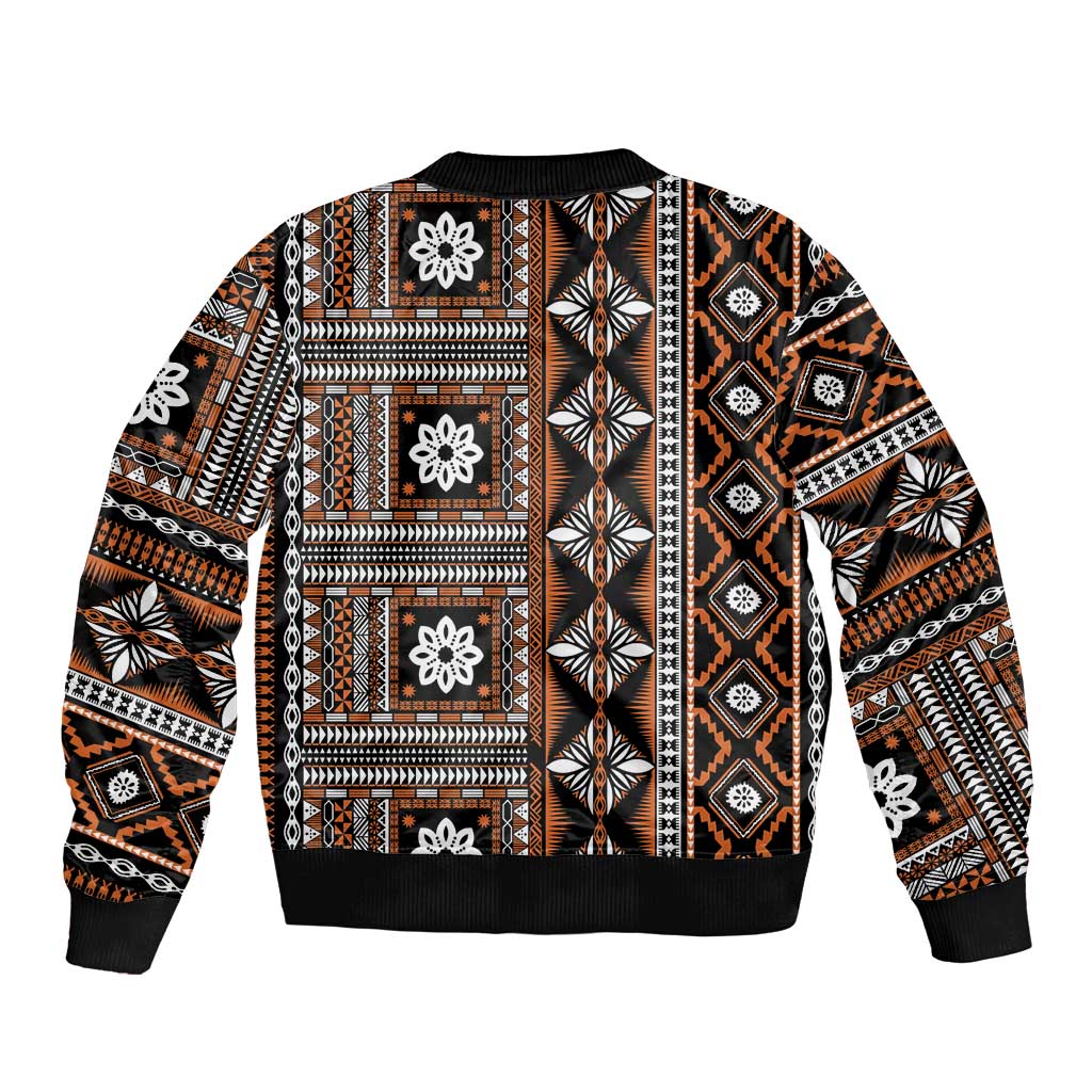 Fiji Masi Tapa Pattern Orange Sleeve Zip Bomber Jacket - Polynesian Pride