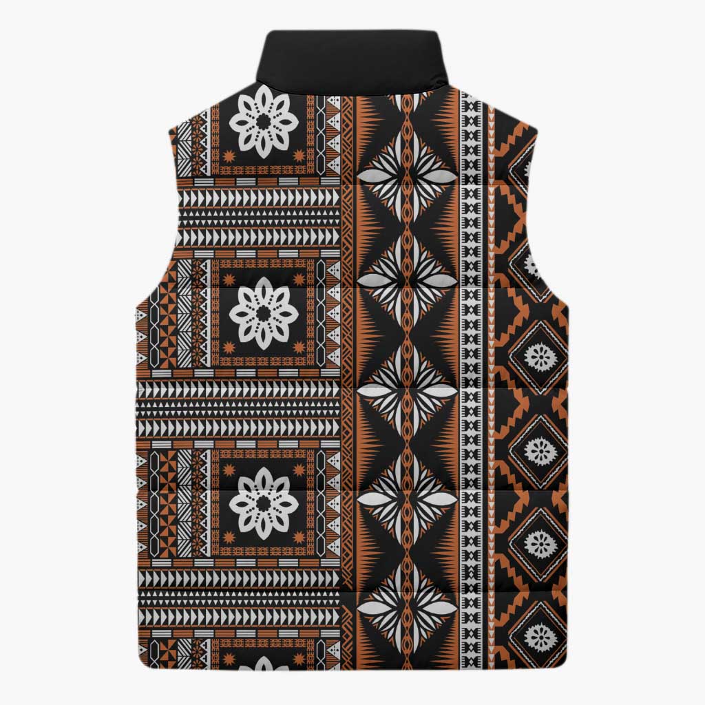 Fiji Masi Tapa Pattern Orange Sleeveless Puffer Jacket - Polynesian Pride
