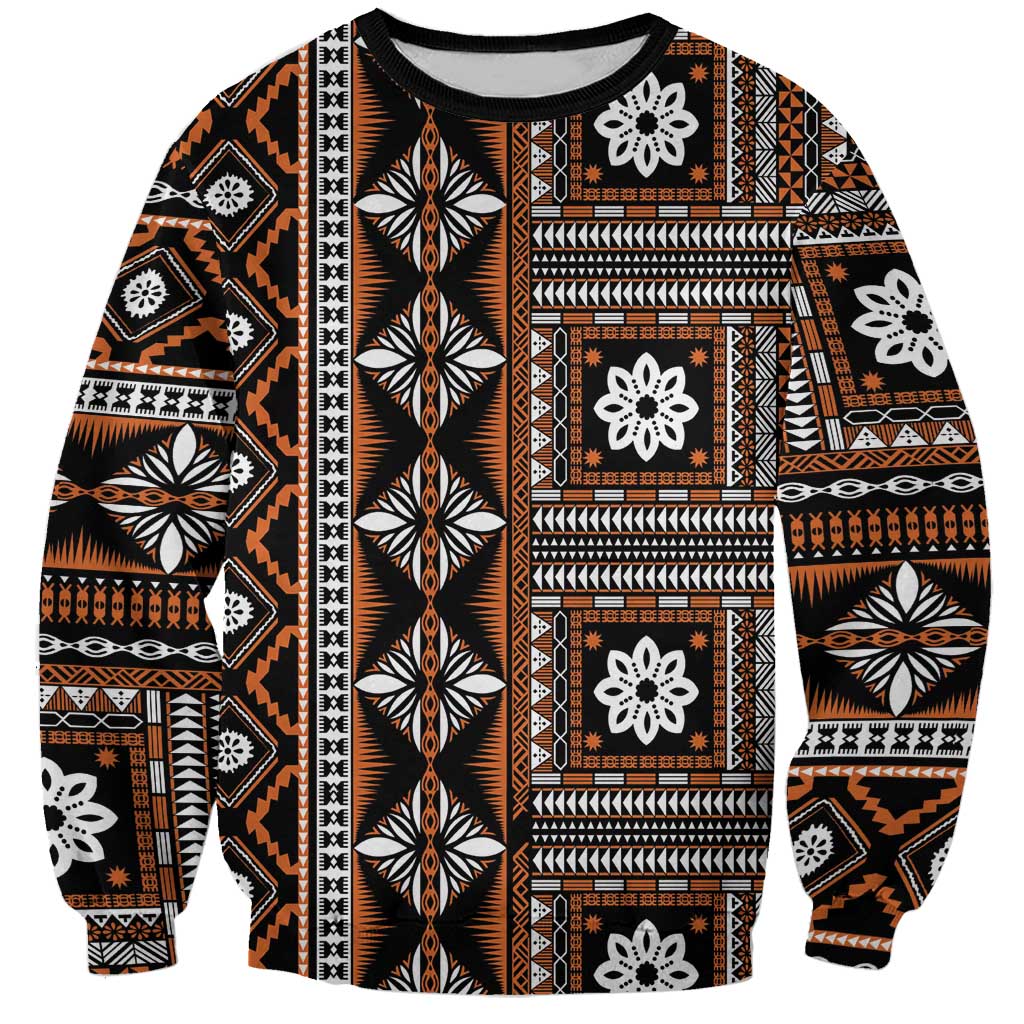 Fiji Masi Tapa Pattern Orange Sweatshirt - Polynesian Pride