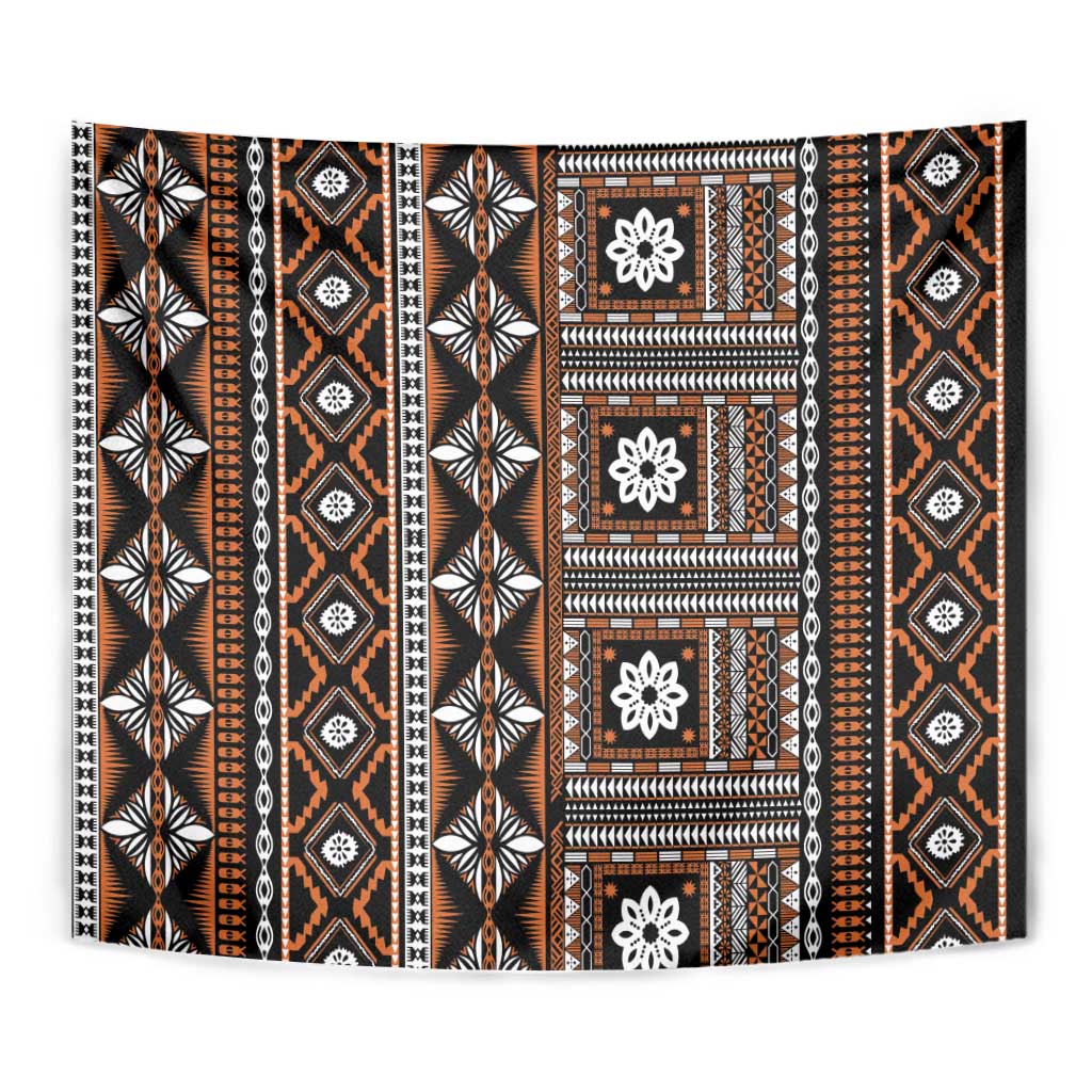 Fiji Masi Tapa Pattern Orange Tapestry - Polynesian Pride