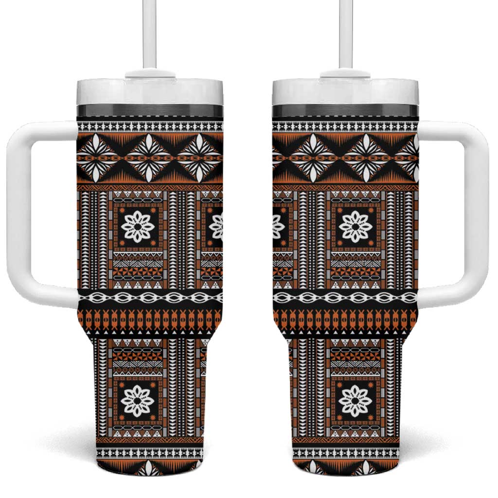 Fiji Masi Tapa Pattern Orange Tumbler With Handle - Polynesian Pride