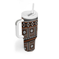 Fiji Masi Tapa Pattern Orange Tumbler With Handle - Polynesian Pride
