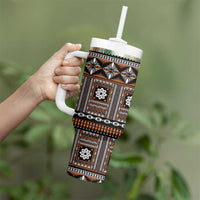 Fiji Masi Tapa Pattern Orange Tumbler With Handle - Polynesian Pride