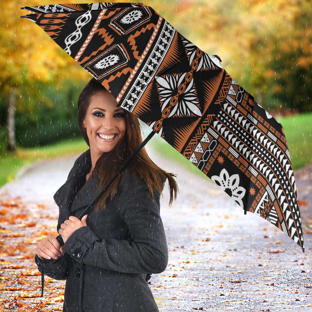 Fiji Masi Tapa Pattern Orange Umbrella - Polynesian Pride