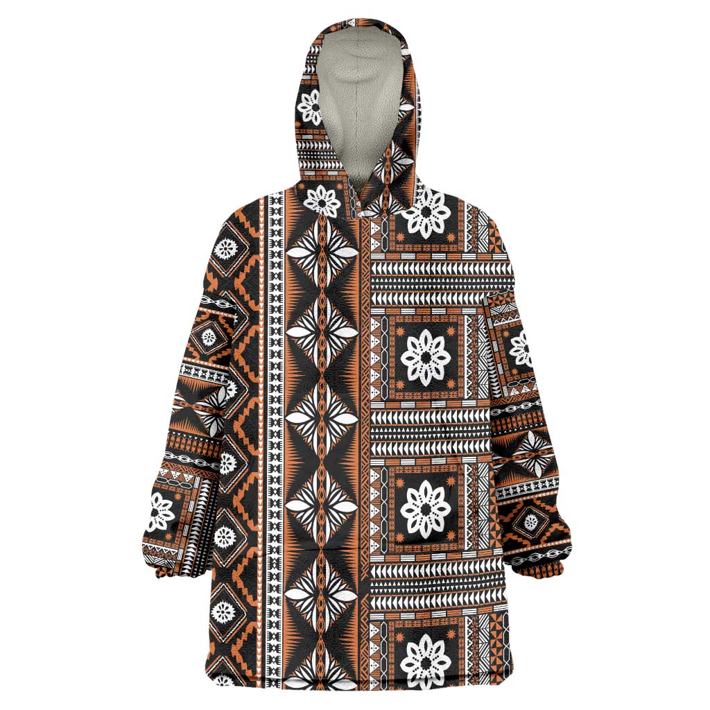Fiji Masi Tapa Pattern Orange Wearable Blanket Hoodie - Polynesian Pride