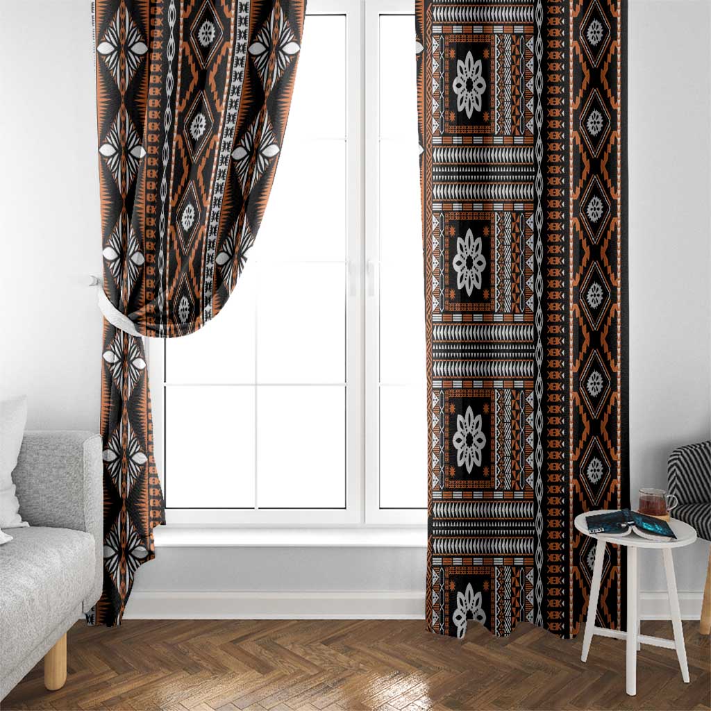 Fiji Masi Tapa Pattern Orange Window Curtain - Polynesian Pride