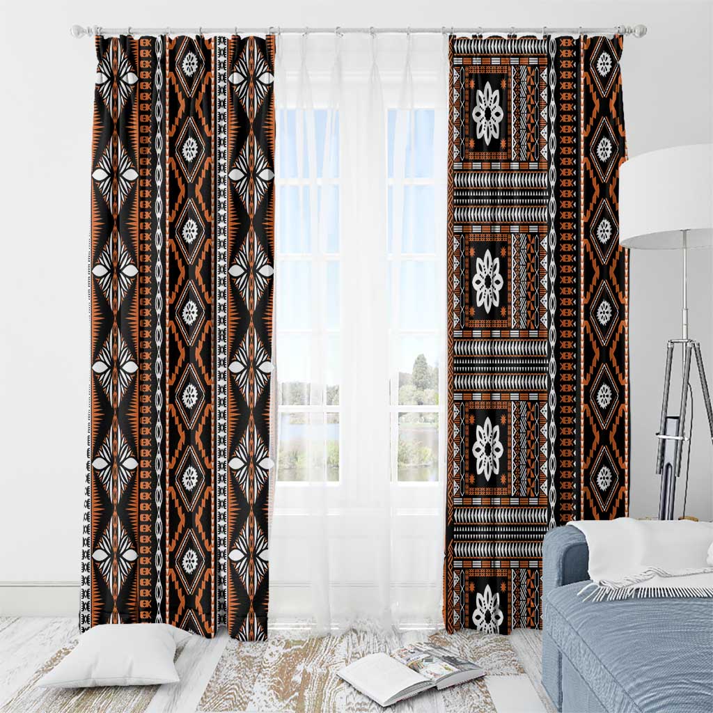 Fiji Masi Tapa Pattern Orange Window Curtain - Polynesian Pride