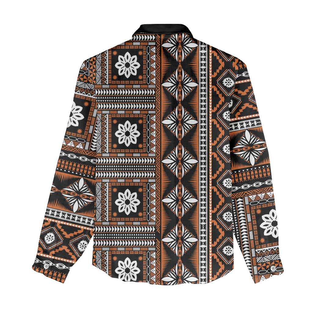 Fiji Masi Tapa Pattern Orange Women Casual Shirt - Polynesian Pride
