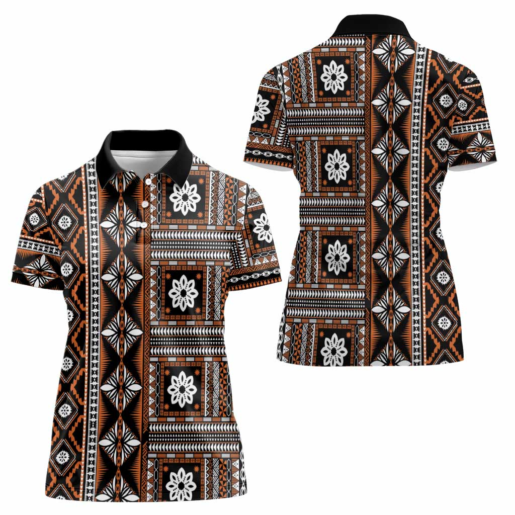 Fiji Masi Tapa Pattern Orange Women Polo Shirt - Polynesian Pride