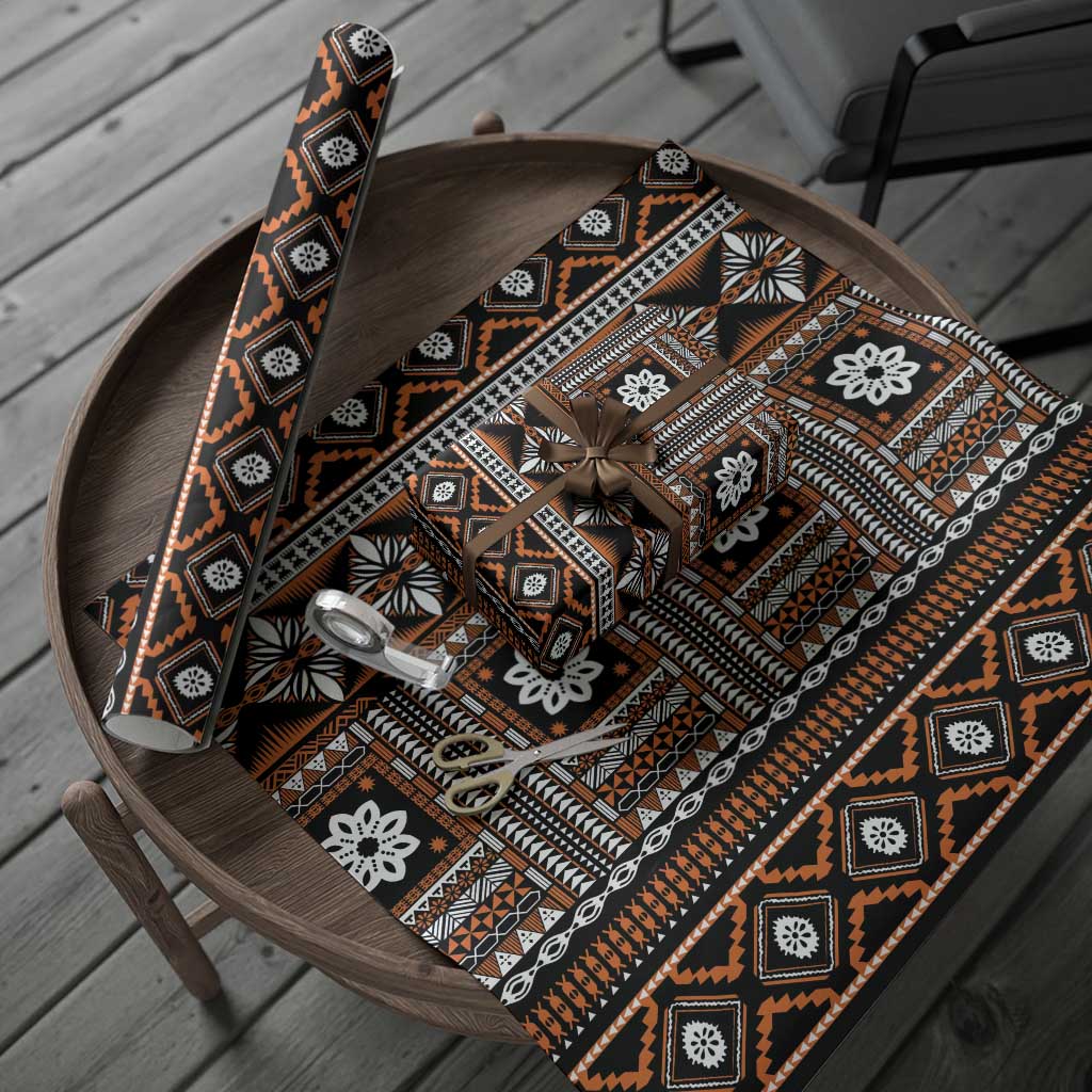 Fiji Masi Tapa Pattern Orange Wrapping Paper - Polynesian Pride