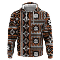Fiji Masi Tapa Pattern Orange Zip Hoodie - Polynesian Pride