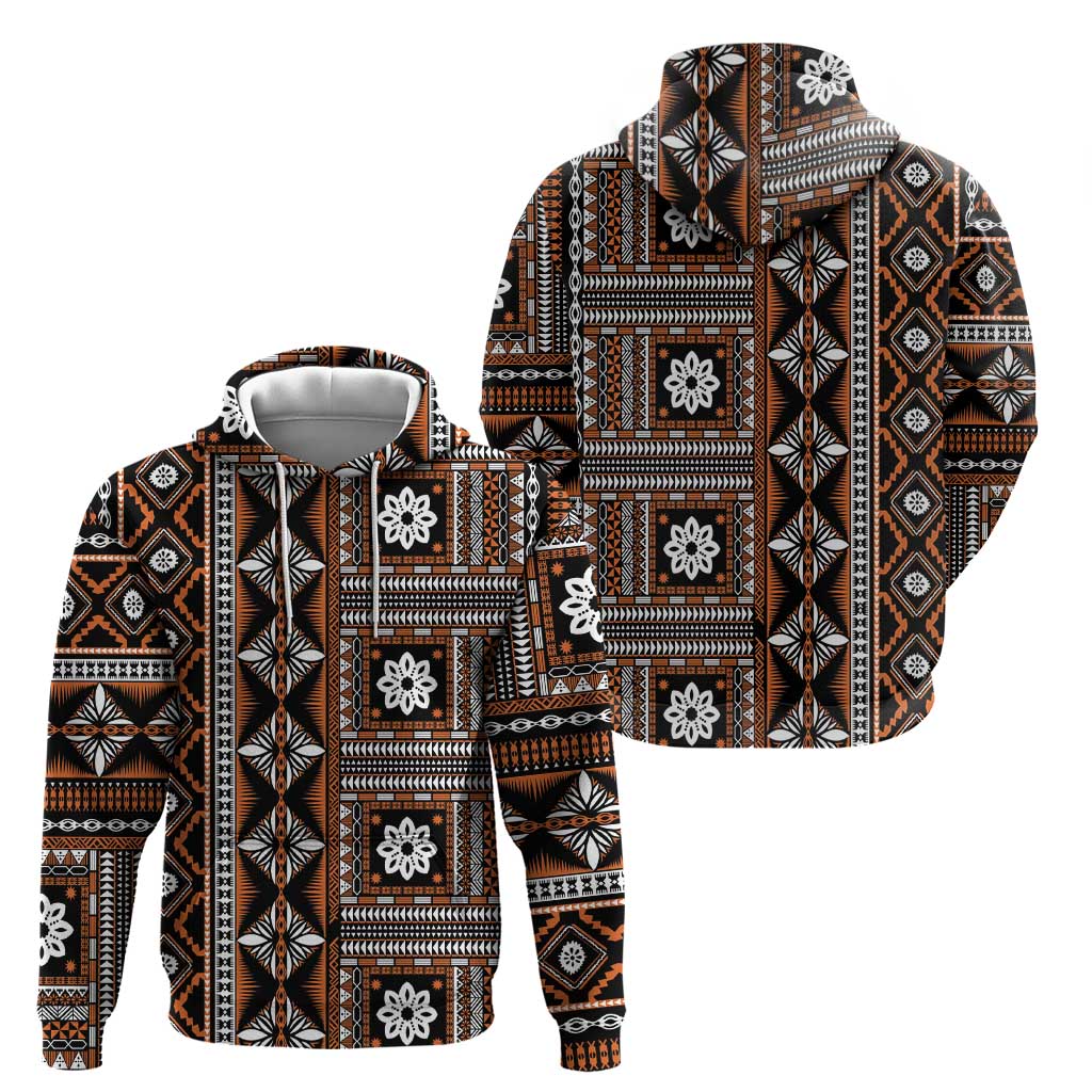 Fiji Masi Tapa Pattern Orange Zip Hoodie - Polynesian Pride
