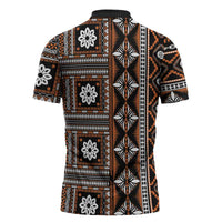 Fiji Masi Tapa Pattern Orange Zipper Polo Shirt - Polynesian Pride