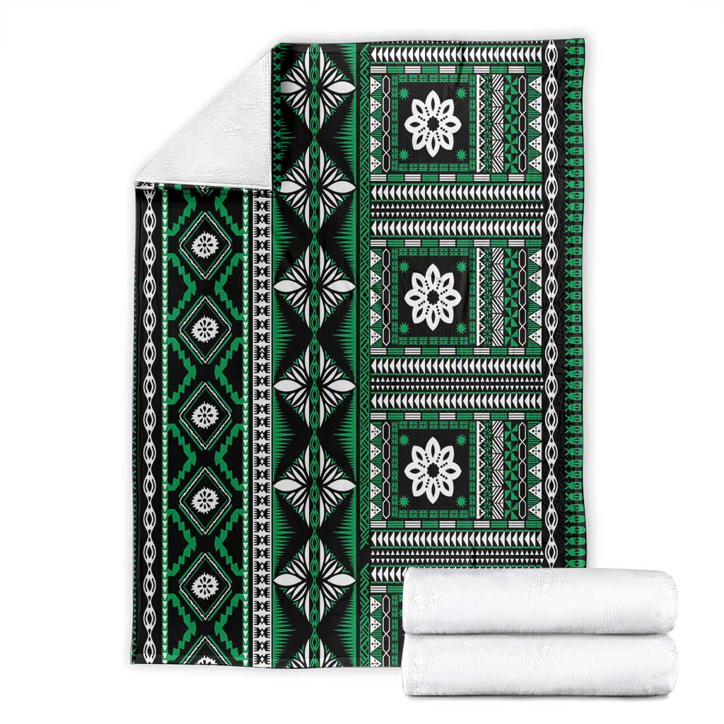 Fiji Masi Tapa Pattern Green Blanket - Polynesian Pride
