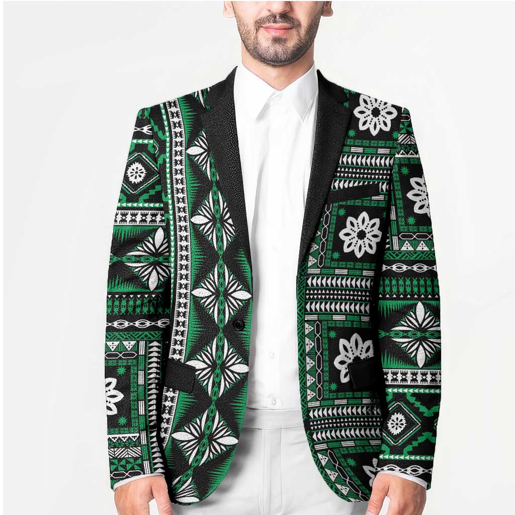Fiji Masi Tapa Pattern Green Blazer - Polynesian Pride