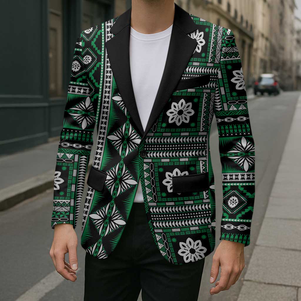 Fiji Masi Tapa Pattern Green Blazer - Polynesian Pride