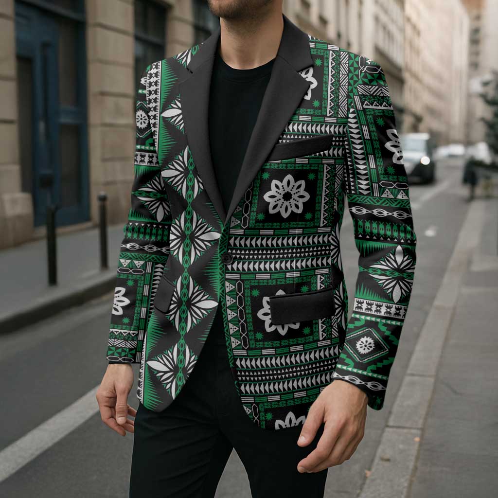 Fiji Masi Tapa Pattern Green Blazer - Polynesian Pride