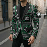 Fiji Masi Tapa Pattern Green Blazer - Polynesian Pride