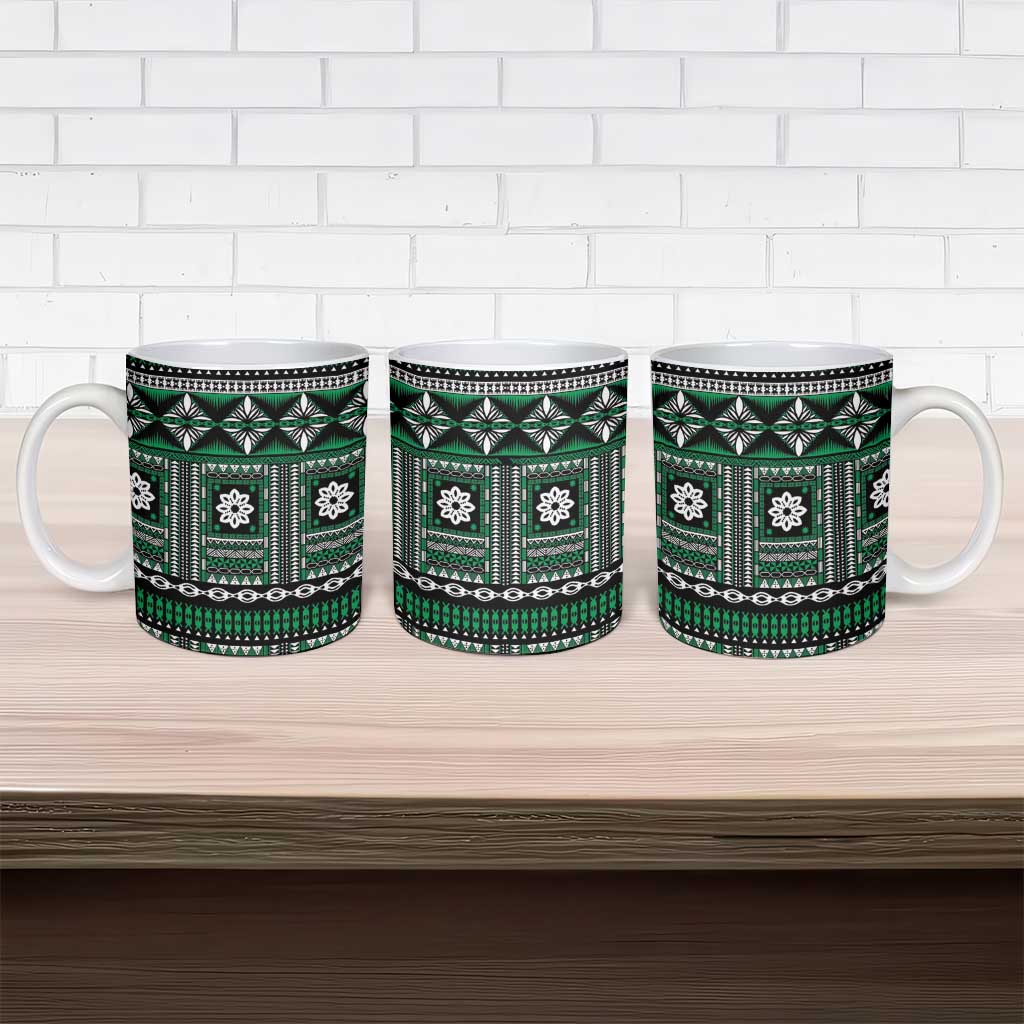 Fiji Masi Tapa Pattern Green Ceramic Mug - Polynesian Pride