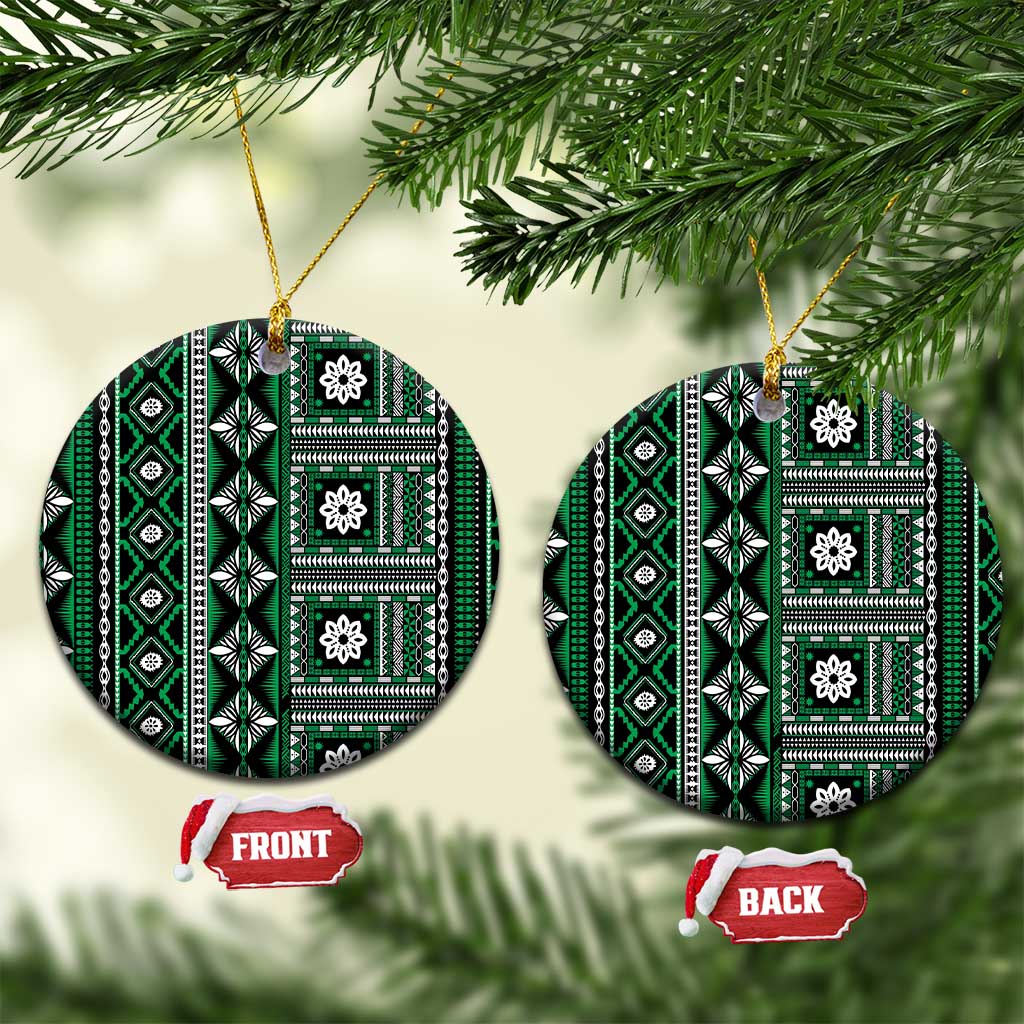 Fiji Masi Tapa Pattern Green Ceramic Ornament - Polynesian Pride