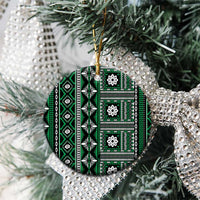 Fiji Masi Tapa Pattern Green Ceramic Ornament - Polynesian Pride