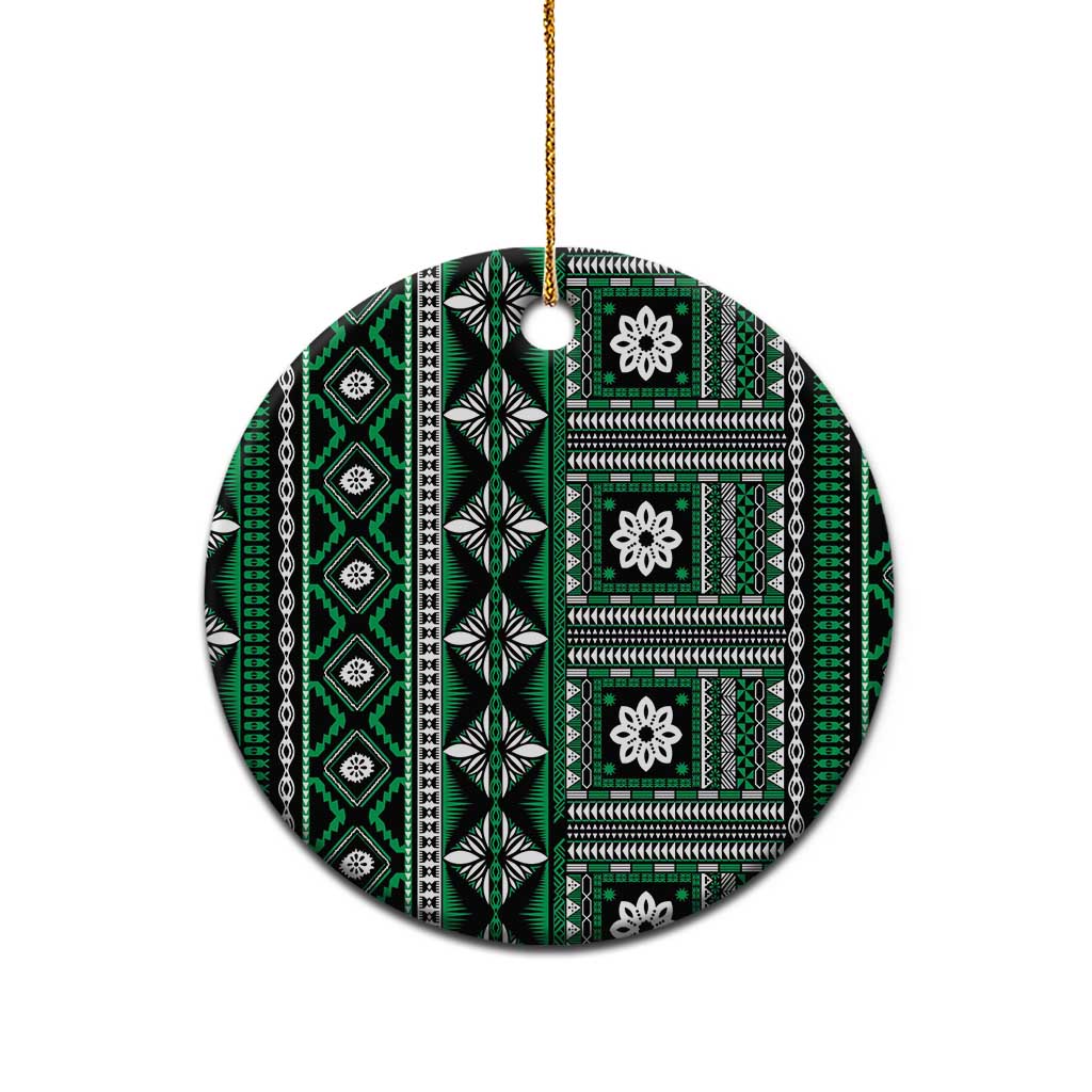 Fiji Masi Tapa Pattern Green Ceramic Ornament - Polynesian Pride