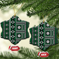 Fiji Masi Tapa Pattern Green Ceramic Ornament - Polynesian Pride