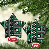 Fiji Masi Tapa Pattern Green Ceramic Ornament - Polynesian Pride