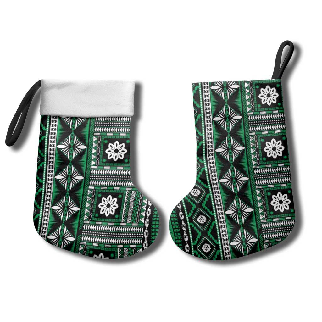 Fiji Masi Tapa Pattern Green Christmas Stocking - Polynesian Pride