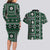 Fiji Masi Tapa Pattern Green Couples Matching Long Sleeve Bodycon Dress and Hawaiian Shirt - Polynesian Pride