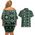 Fiji Masi Tapa Pattern Green Couples Matching Off Shoulder Short Dress and Hawaiian Shirt - Polynesian Pride