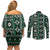 Fiji Masi Tapa Pattern Green Couples Matching Off Shoulder Short Dress and Long Sleeve Button Shirt - Polynesian Pride