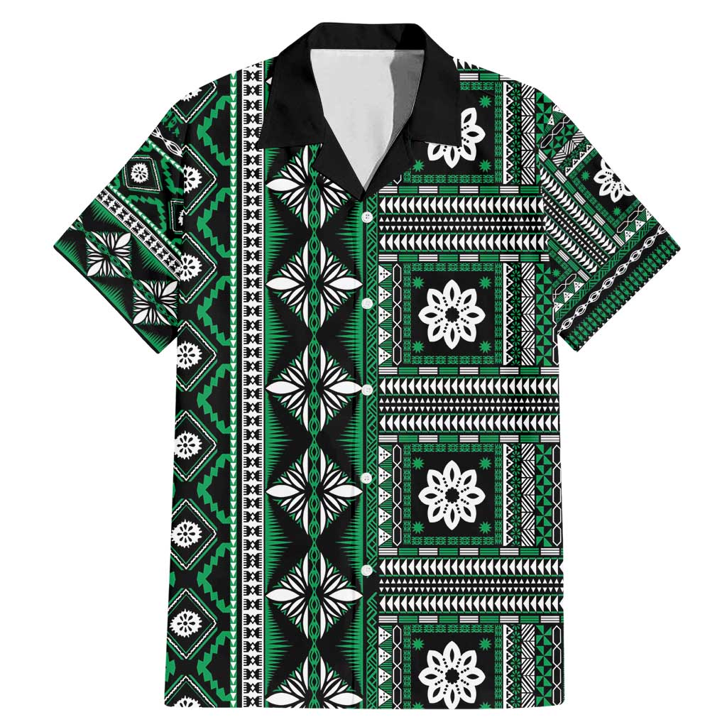 Fiji Masi Tapa Pattern Green Family Matching Mermaid Dress and Hawaiian Shirt - Polynesian Pride