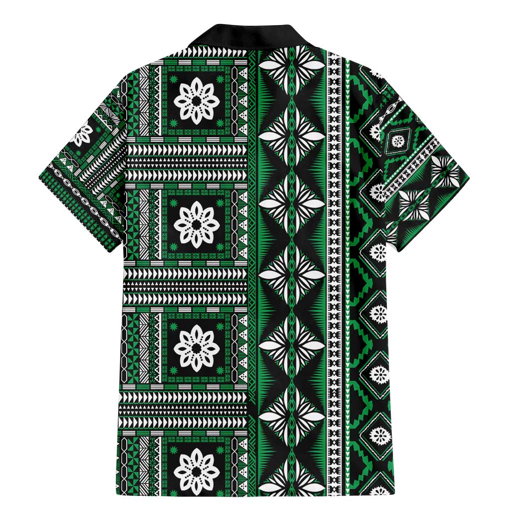 Fiji Masi Tapa Pattern Green Family Matching Mermaid Dress and Hawaiian Shirt - Polynesian Pride