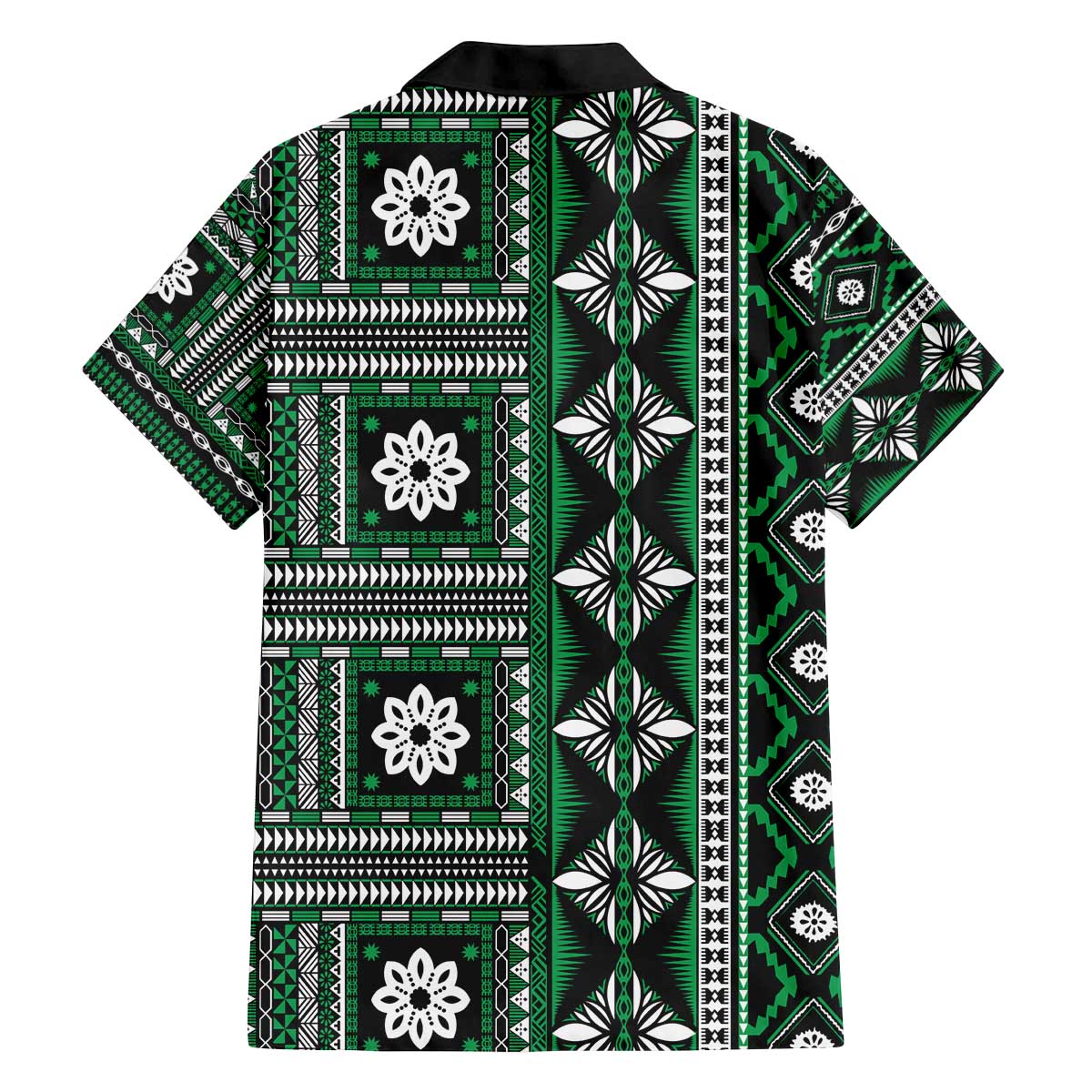 Fiji Masi Tapa Pattern Green Family Matching Off The Shoulder Long Sleeve Dress and Hawaiian Shirt - Polynesian Pride