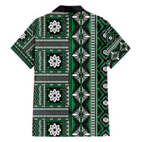 Fiji Masi Tapa Pattern Green Family Matching Off The Shoulder Long Sleeve Dress and Hawaiian Shirt - Polynesian Pride