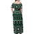 Fiji Masi Tapa Pattern Green Family Matching Off Shoulder Maxi Dress and Hawaiian Shirt - Polynesian Pride