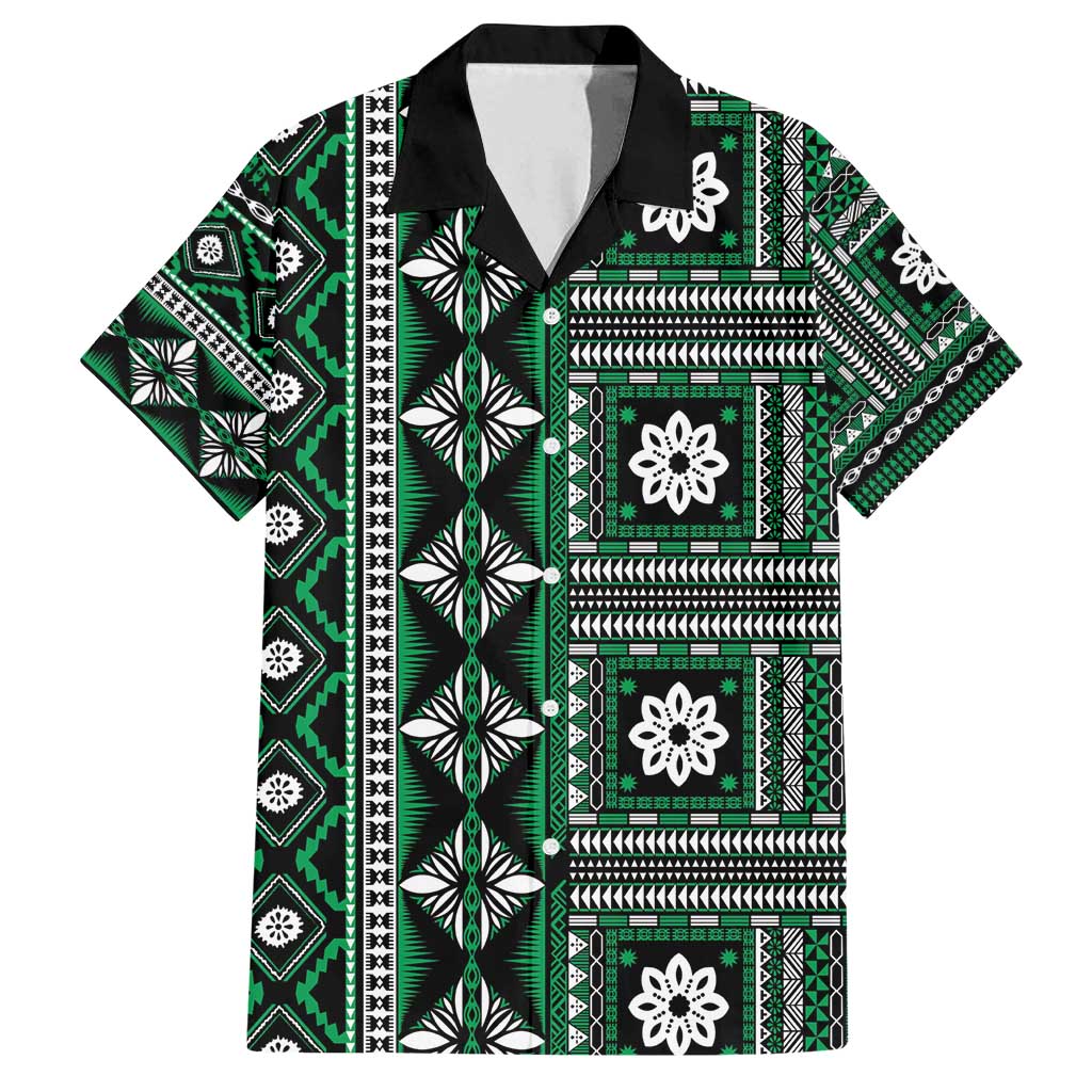 Fiji Masi Tapa Pattern Green Family Matching Puletasi and Hawaiian Shirt - Polynesian Pride