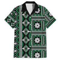 Fiji Masi Tapa Pattern Green Family Matching Tank Maxi Dress and Hawaiian Shirt - Polynesian Pride