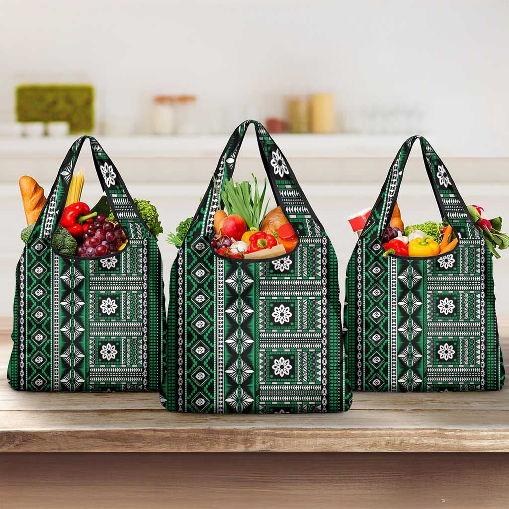 Fiji Masi Tapa Pattern Green Grocery Bag - Polynesian Pride