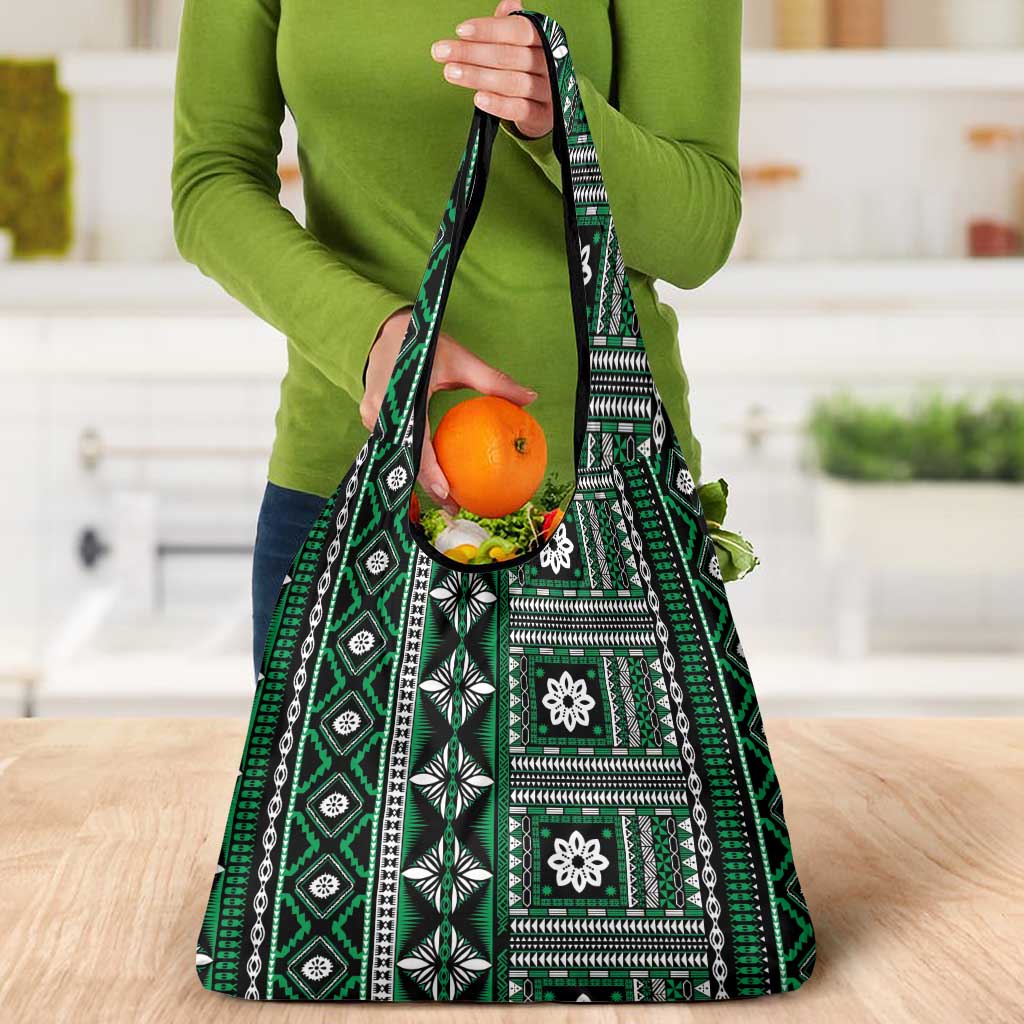 Fiji Masi Tapa Pattern Green Grocery Bag - Polynesian Pride