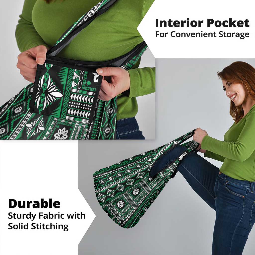 Fiji Masi Tapa Pattern Green Grocery Bag - Polynesian Pride