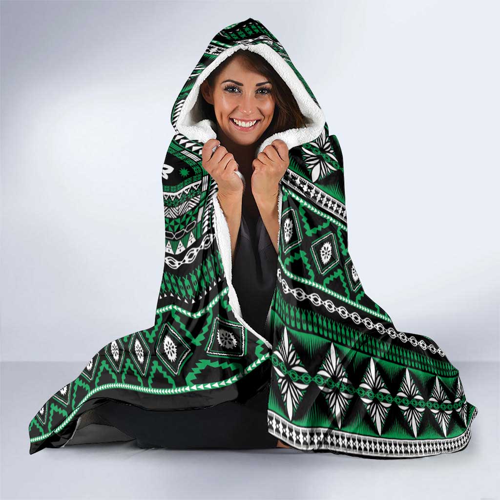 Fiji Masi Tapa Pattern Green Hooded Blanket - Polynesian Pride