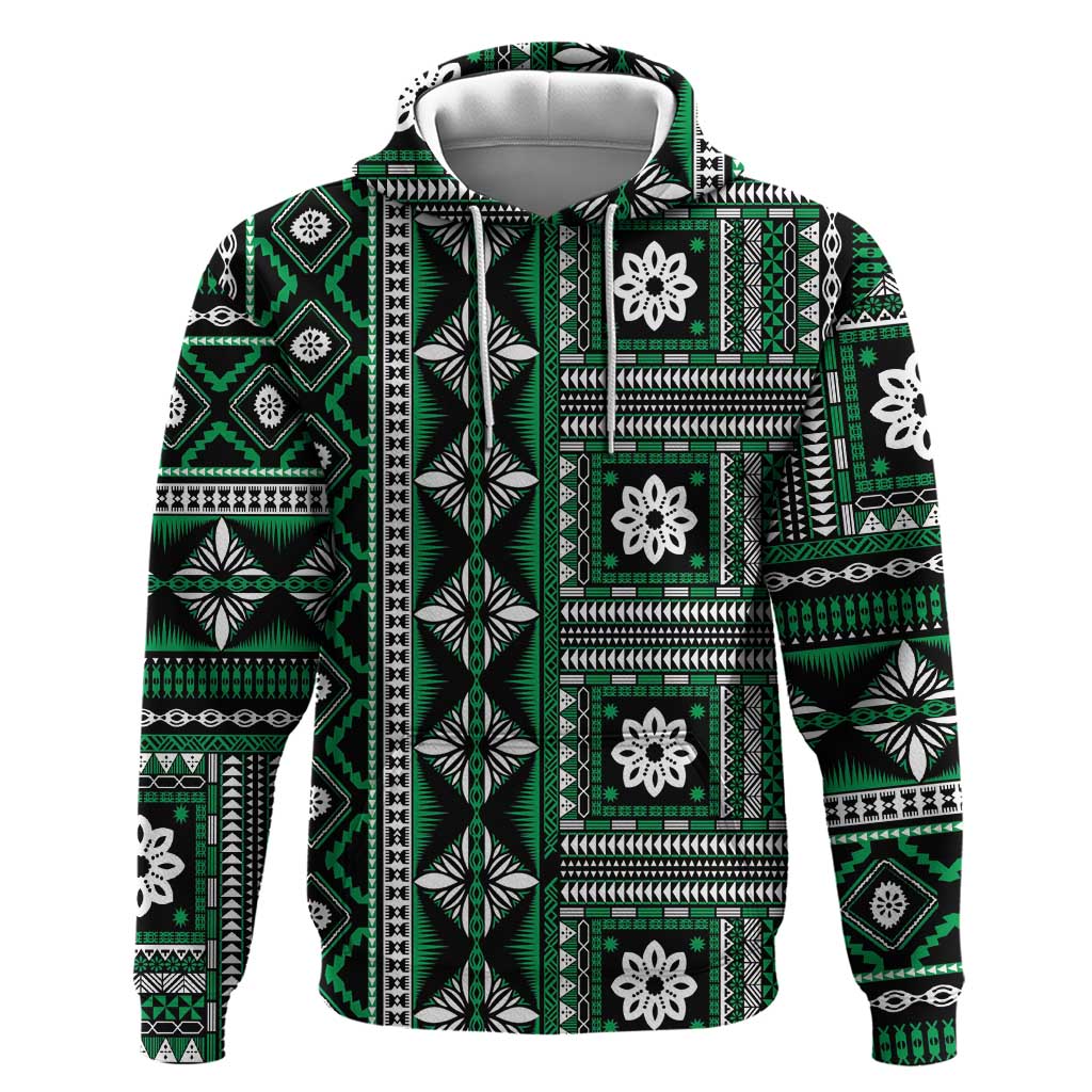Fiji Masi Tapa Pattern Green Hoodie - Polynesian Pride